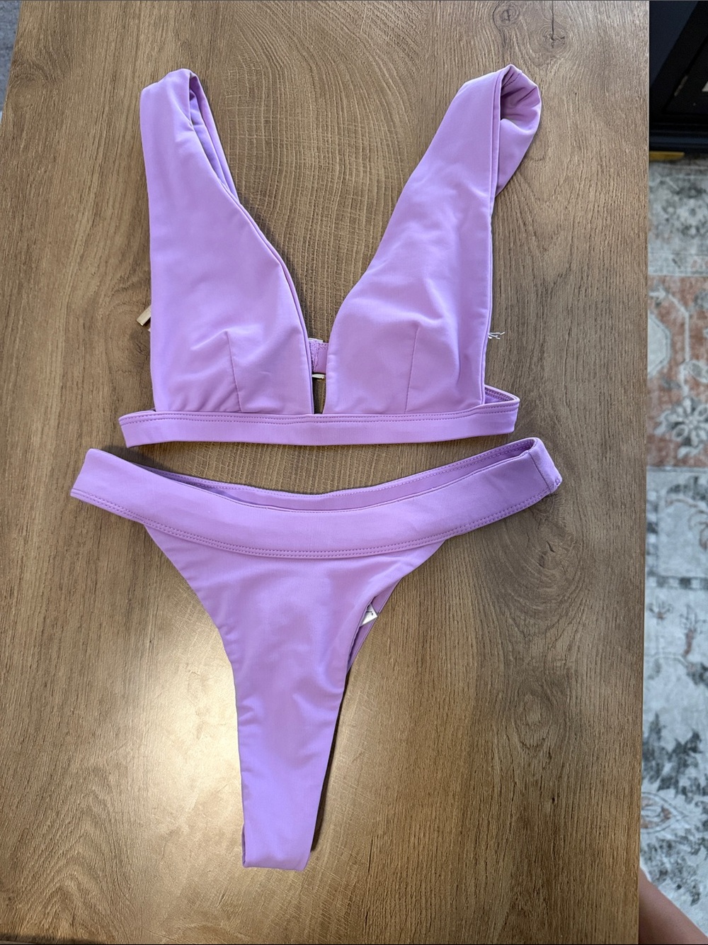Lavender V-Neck Bikini Set - Women's Swim
